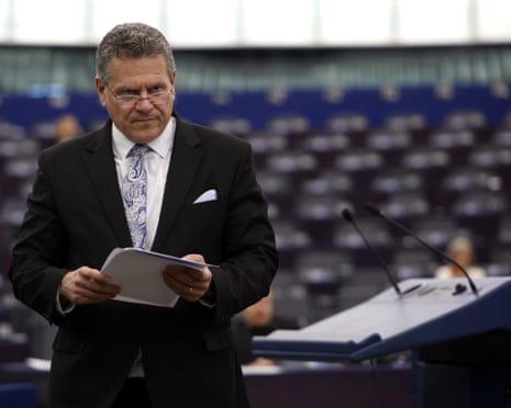 EU trade commissioner Maroš Šefčovič attends a debate on 'EU-US trade negotiations' during a session of the European Parliament in Strasbourg, France.