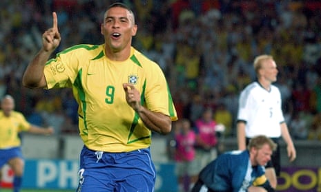 Ronaldo celebrates after scoring against Germany in the 2002 World Cup final