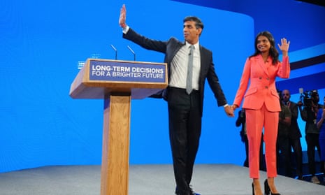 Rishi Sunak and his wife, Akshata Murty, at the Conservative conference in Manchester, 4 October 2023.