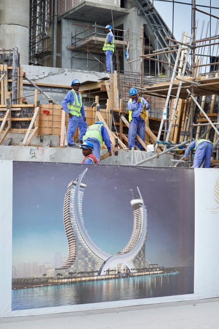 Workers from India constructing the Katara Towers project in Lusail.