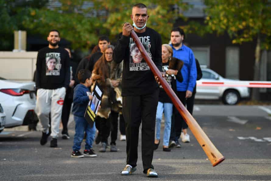 Supporters arrive for a smoking ceremony at the Victoria coroner’s court before the inquest into the death in custody of Veronica Nelson.