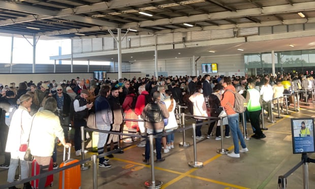 The long security line at Sydney airport on Monday.