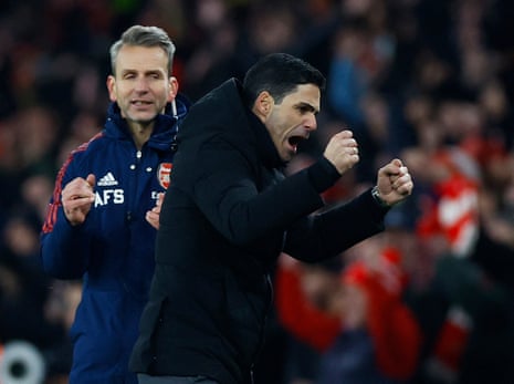 Arsenal manager Mikel Arteta celebrates after the match