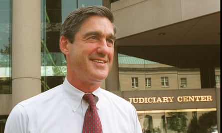 Robert Mueller III stands outside his office building in Washington in 1996.