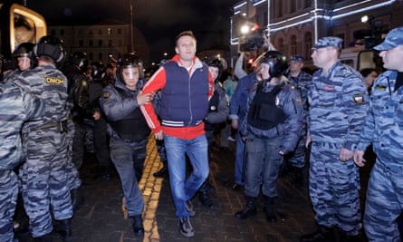 Alexei Navalny being detained during anti-Putin protests in Moscow, Russia, May 2012