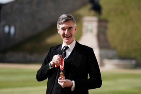 Jacob Rees-Mogg with his gong, after being made a Knight Commander of the British Empire.