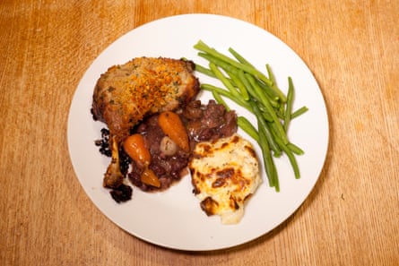 Confit duck with potatoes dauphinoise and Tim’s green beans.