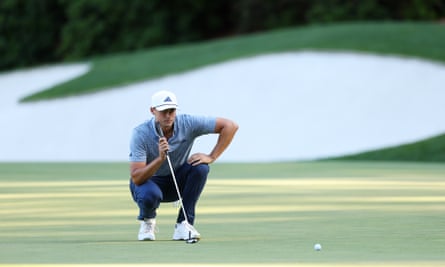 Sweden’s Ludvig Åberg lines up a putt on the 13th green during the final round of the 2024 Masters
