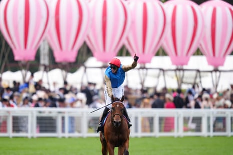 James Doyle celebrates winning the Queen Elizabeth II Jubilee Stakes aboard Lazzat.