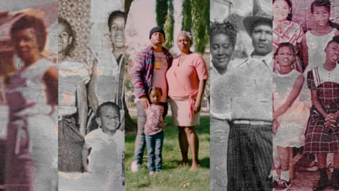 A collage of photos shows different families, past and present.