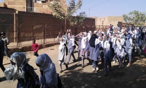 Sudanese schoolgirls on an anti-government protest