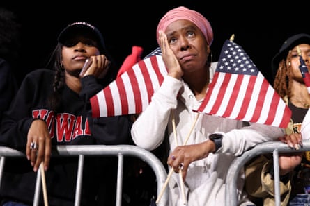 Supporters of Harris react during an election night event at Howard University in Washington DC, on 5 November 2024.