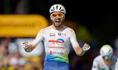 TotalEnergies' Anthony Turgis celebrates winning stage nine.