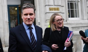 Keir Starmer and Rebecca Long-Bailey leaving the Cabinet Office after cross-party talks on Brexit