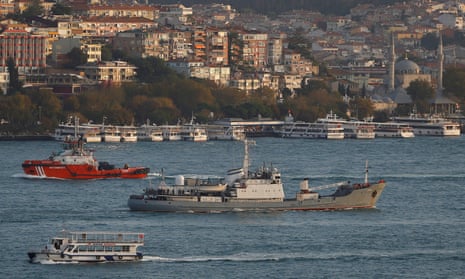 Russian Navy’s reconnaissance ship Liman, of the Black Sea fleet, is pictured in the Bosphorus last year.