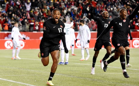 Cyle Larin (No 17) celebrates after scoring his, and Canada’s, second goal against Mexico last November.