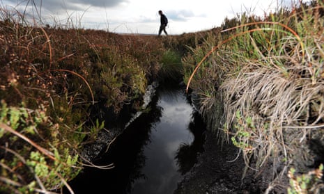 A drain cut into blanket bog on the Walshaw Moor estate in the Pennines above Hebden Bridge.