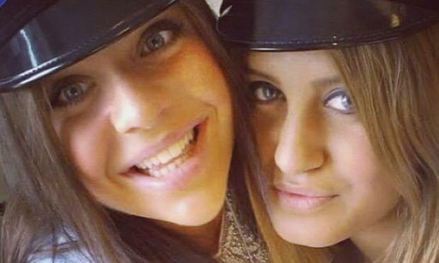 This June 10, 2012, photo shows Alexandra Mezher, right, and her friend Lejla Filipovic, left, when they graduated from high school in Boras Sweden.