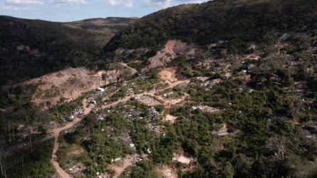 Overhead view of damage to the landscape at Vila Cururu
