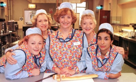Victoria Wood and fellow cast members from the BBC show Dinnerladies.