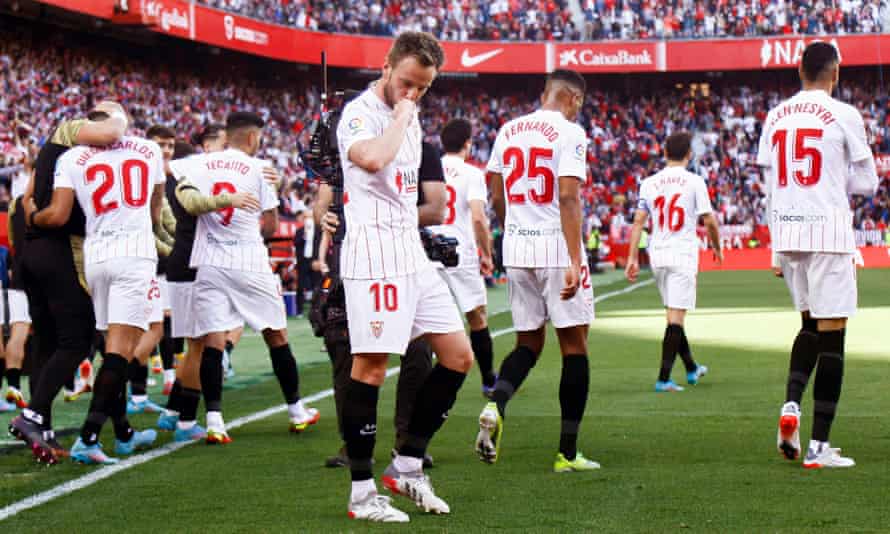 Ivan Rakitic celebrates after firing Sevilla in front from the penalty spot
