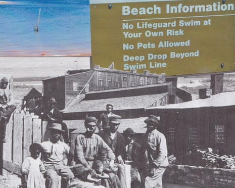 collage of vintage image of Black Georgia residents and a picture of a lake