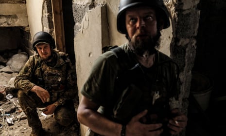 Ukrainian troops at a position in the Donetsk region