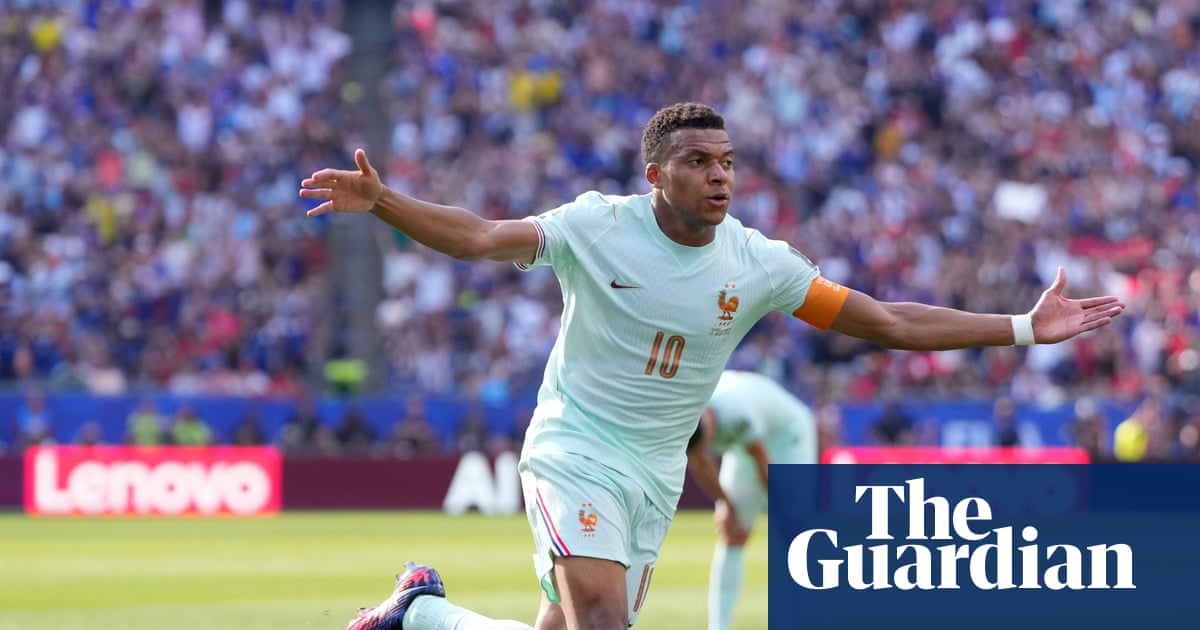 Kylian Mbappé in action during France versus Morocco