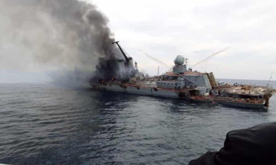 Russia-Ukraine war latest: Zelenskiy warns Moscow wants to ‘capture other countries’ as Russia pushes to seize southern Ukraine– live | Ukraine 6 The Moskva after it was hit by Ukrainian missiles last week.