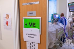 Covid-positive sign on intensive care interior door