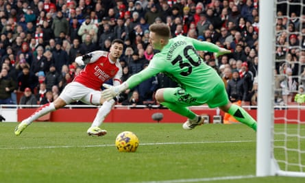 Gabriel Martinelli scores the fifth Arsenal goal against Crystal Palace in January
