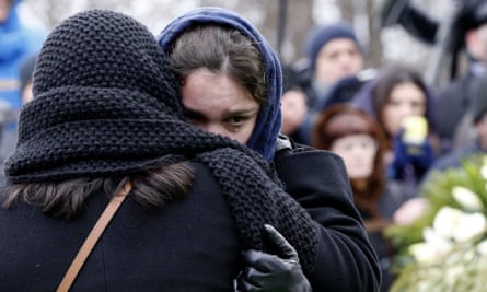Zhanna Nemtsov mourns her father at the funeral of Boris Nemtsov in Moscow on 3 March. 