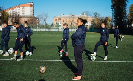 Karyna Kulakovskaya, Mariupol’s head coach, at a training session in Kyiv.