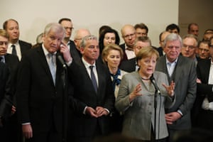 Angela Merkel speaking to the media after preliminary coalition talks collapsed last night