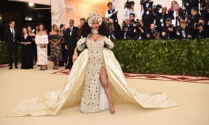 Cardi B wowed the crowds in an angelic Moschino creation by Jeremy Scott, complete with a jewelled headpiece. It was the pregnant star's Met Gala debut
