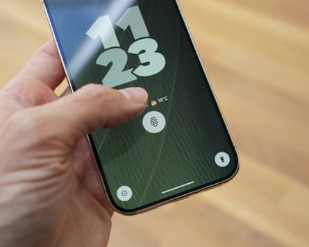 The in-screen fingerprint scanner of the Google Pixel 11 Pro.