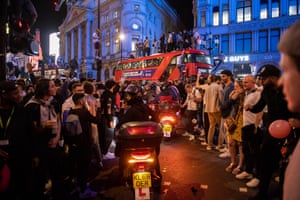 Crowds fill the streets surrounding Piccadilly and Leicester Square in London