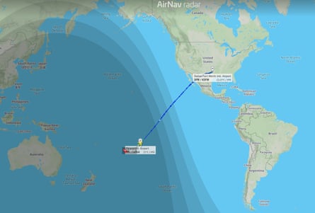 A map from AirNavRadar.com shows the flight’s second leg from Tahiti to Dallas