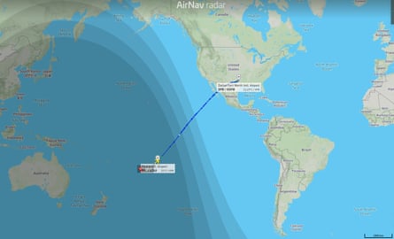 A map from AirNavRadar.com shows the flight’s second leg from Tahiti to Dallas.