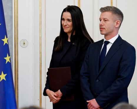 Prime minister Péter Magyar and foreign minister Anita Orban during the appointment ceremony of ministers of the Tisza government in May.