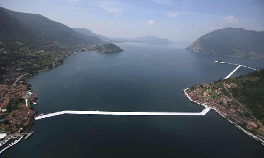 Walk On Water Christo Floats 3km Path Across Italy S Lake Iseo Installation The Guardian