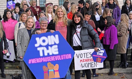(From left) Mariella Frostrup, Carolyn Harris, Penny Lancaster and Davina McCall with protesters in London demonstrating against prescription charges for HRT
