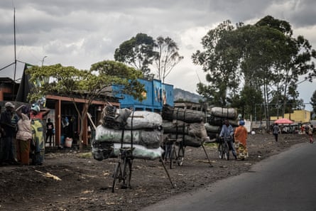 Charcaol is stacked on the back of push bikes on the outskirts of Goma in North Kivu.