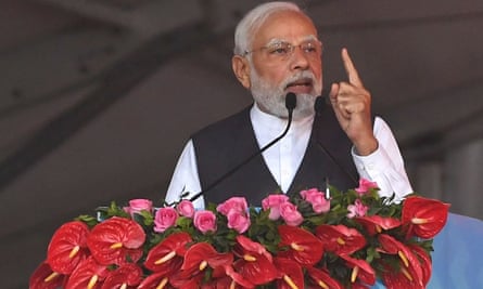 India’s prime minister Narendra Modi speaks during a rally in Mumbai on 19 January 2023.