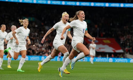 Georgia Stanway scores from the spot as England at half-time.