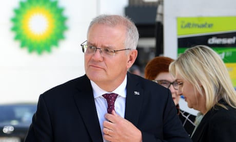 Prime minister Scott Morrison outside a petrol station in Sydney