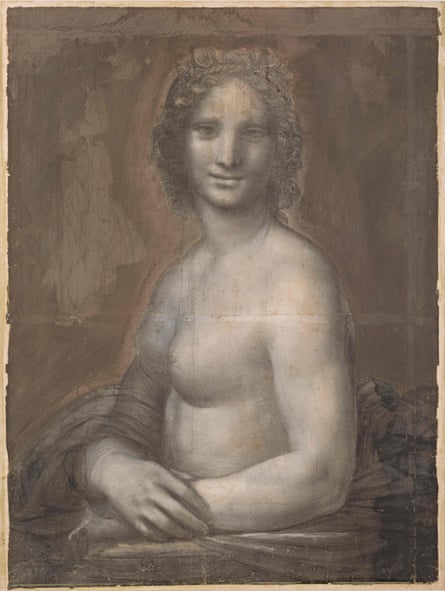 The nude Mona Lisa ‘cartoon’ at the Domaine de Chantilly, with her elegantly positioned hands.