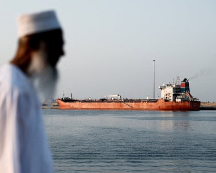 A tanker anchored in Port Sultan Qaboos in Oman