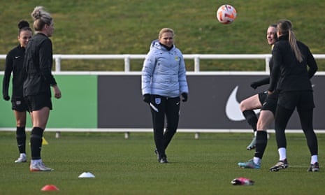 Sarina Wiegman, the England manager, presiding over training earlier this week
