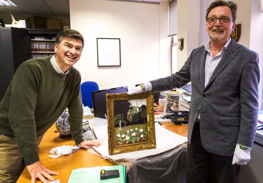 Gone for 25 years … Marinello, left, returning Le Jardin by Matisse to Lars Bystrom of the Modern Museum in Stockholm in 2013.